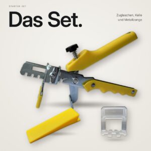 Starter-Set Fliesen-Nivelliersystem (Zuglaschen, Keile und Metallzange) gelb – Bild 5